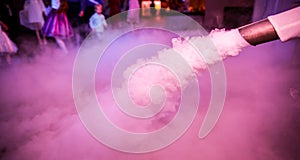 Low smoke effect at the wedding reception. Party entertainment