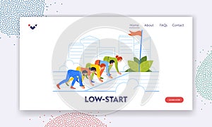 Low Start Landing Page Template. Business Competition Concept With Business Men And Women Prepare To Run
