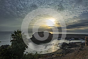 Low sun over the sea in El Cottillo Fuerteventura, Las Palmas,Canary Islands,Spain