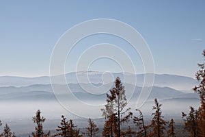 Low Tatra Mountains in haze.