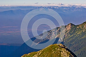 Low Tatras mountains from Hladky Stit mountain in High Tatras