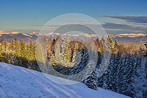 Low Tatras mountains from meadow near Lubietovsky Vepor