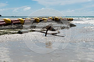 Low tide beach bouy line for swimming area