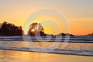 Pacific Sunset at Chesterman Beach in Tofino, Vancouver Island, British Columbia, Canada