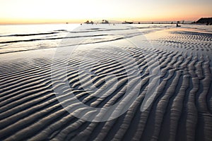 Low tide stripes at dusk. White Beach. Boracay Island. Western Visayas. Philippines