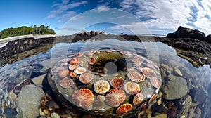 Low Tide Wonderland: Colorful Seashells and Starfish in a Tidal Pool