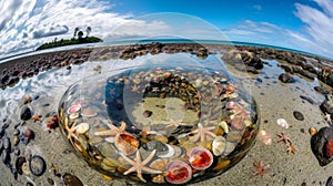 Low Tide Wonderland: Colorful Seashells and Starfish in a Tidal Pool