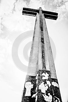 Low view grayscale of  Shrine of Valor simple of Filipinos during World War II in Philippines