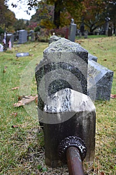 Low View of Old Tombstones in Sleepy Hollow Cemetery, Historic New York