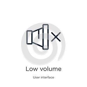 Low volume icon. Thin linear low volume outline icon isolated on white background from user interface collection. Line vector sign