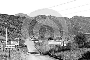 Low water bridge over the Olifants River near Algeria. Monochrome