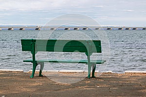 Low water bridge from Sedanka to the De Friz peninsula across the Amur Bay of Primorsky Krai Russia