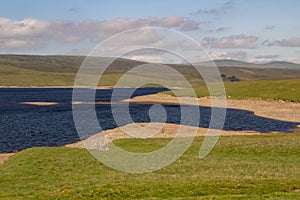 Low water level at Cow Green Reservoir, Teesdale