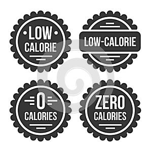 Low or Zero Calorie Product Label Set on White Background. Vector