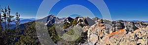 Lowe Peak views of Oquirrh range toward Tooele and the Great Salt Lake by Rio Tinto Bingham Copper Mine, in spring. Utah. United S