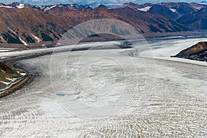 Lowell glacier cuts through the mountains in Kluane National Park, Yukon, Canada