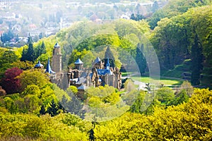 Lowenburg castle from above in the forest