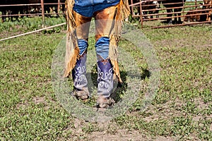 Lower body of a cowboy in boots with spurs