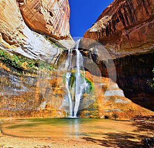 Lower Calf Creek Falls Waterfall colorful views from the hiking trail Grand Staircase Escalante National Monument between Boulder