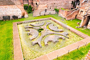 Lower Courtyard at Domus Augustana. Ancient ruins on Palatine Hill, Rome, Italy