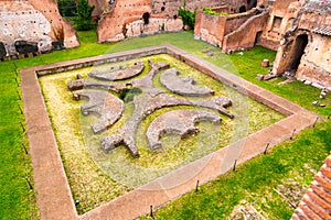 Lower Courtyard at Domus Augustana. Ancient ruins on Palatine Hill, Rome, Italy