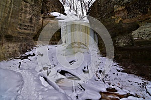 Lower Dells frozen waterfall  Matthiessen State Park Illinois