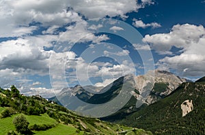 Lower Engadin Valley and the village of Sent