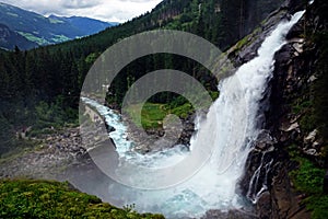 Lower fall of Krimmler Wasserfalle  in Krimml. Austria