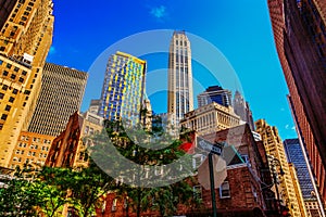 Lower Manhattan buildings of Wall Street District in New York City