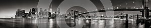 Lower Manhattan Financial District skyscrapers at twilight Panoramic Black & White. New York City photo