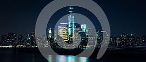 Lower Manhattan from Hudson river at night