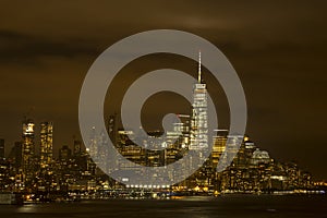 Lower Manhattan Lights on Warm Cloudy Night