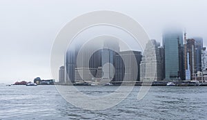 Lower Manhattan Skyline in gloomy day in New York City