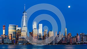 Lower Manhattan Skyline at blue hour, NYC