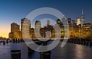 Lower Manhattan skyline at night