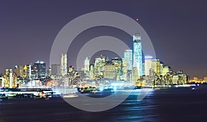 Lower Manhattan skyline at night