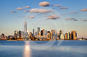 Lower Manhattan Skyscrapers at Sunset. New York City Skyline