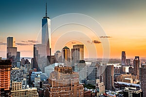 Lower Manhattan at sunset