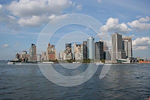 Lower Manhattan view from Staten Island Ferry, New York