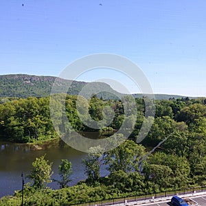 Lower Mill Pond and Mt. Tom in Easthampton, MA