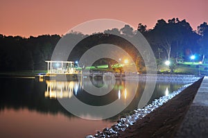 Lower Peirce Reservoir with lighted gazebo