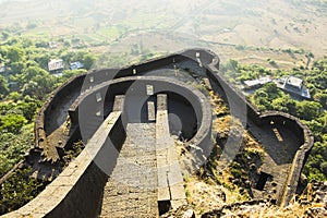Lower ramparts of Lohagad Fort, Pune district, Maharashtra, India