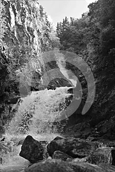 Lower Reid Falls in Skagway, Alaska in Black and White