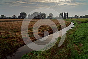 Lower rhine landscape on a cloudy summer morning, Germany