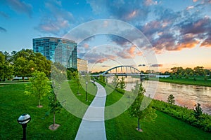 The Lower Scioto Greenway, and Scioto River at sunset, in Columbus, Ohio photo