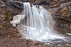 Lower Spray Falls, scenic cascading waterfall in Rock Grotto Cavern