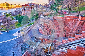 The lower station of Castle Hill Funicular on Clark Adam Square  in Budapest, Hungary