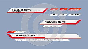 Lower third design template. Set of TV banners and bars for news and sport channel, streaming and broadcasting. Vector