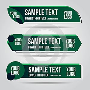 Lower third green design template modern contemporary. Set of banners bar screen broadcast bar name. Collection of lower third for