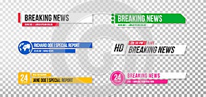 Lower third template. Set of TV banners and bars for news and sport channels, streaming and broadcasting photo